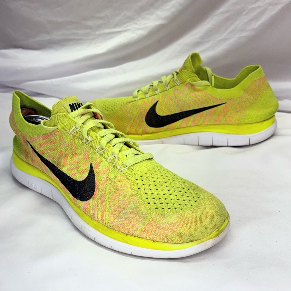 Nike Free 4.0 Flyknit Sneakers Womens 10 Orange Running Shoes Racer Barefoot